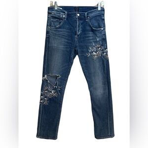 Citizens Of Humanity Distressed Cropped Jeans with Floral Embroidery